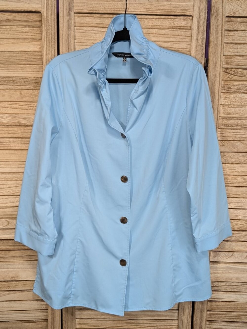 Ming Wang Pale Blue Button-Front Women's Shirt Size Large